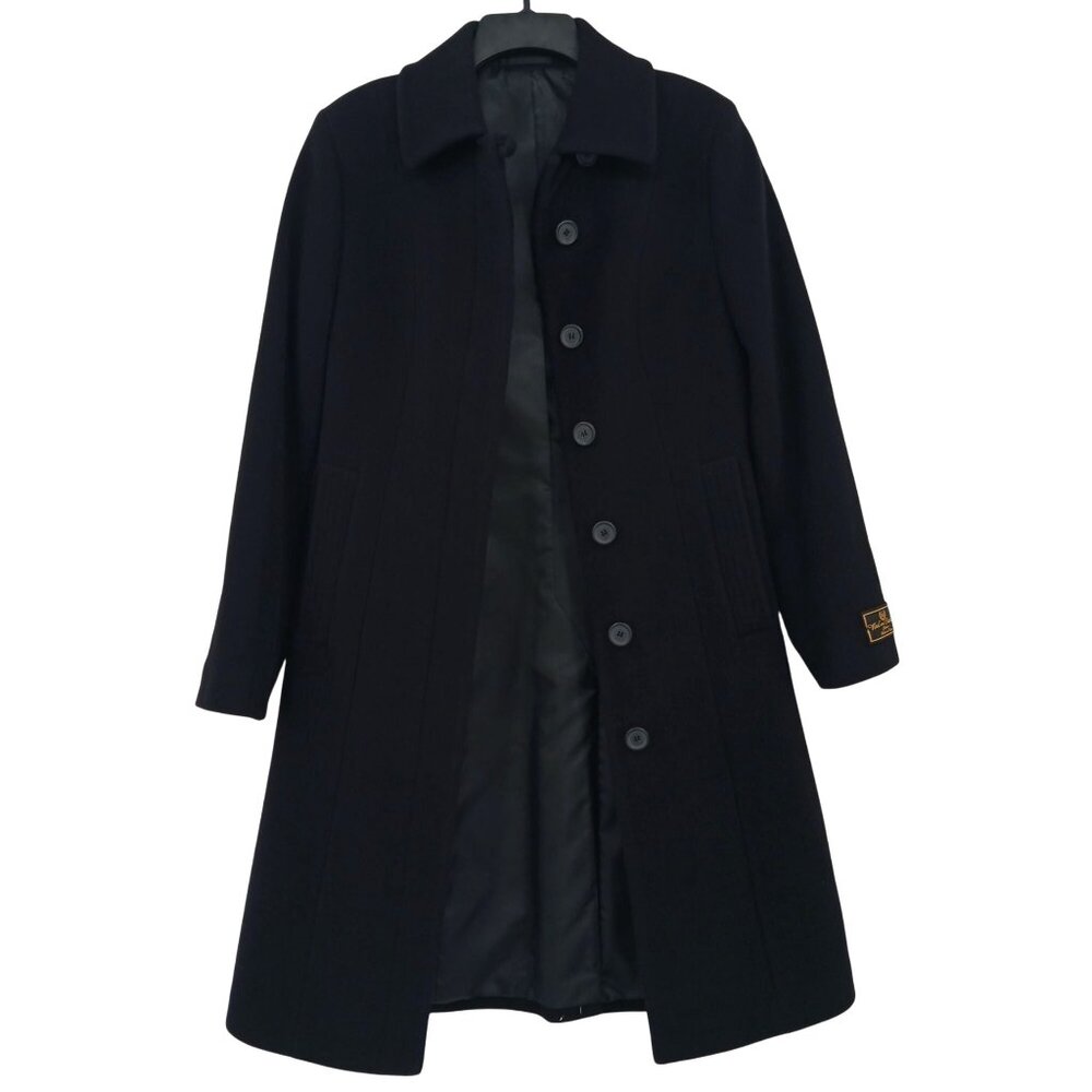 Brook Taverner Wool Cashmere Overcoat Black BURLINGTON Made In Italy Size 8 - Picture 4 of 14